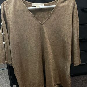 Michael Kors Metallic Brown V-Neck Blouse